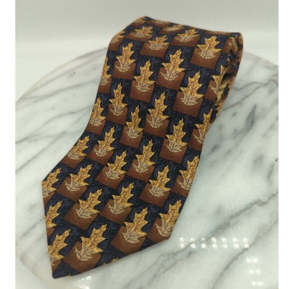 Ermenegildo Zegna Neck Tie 100% Silk Brown Leaf Neutral 58